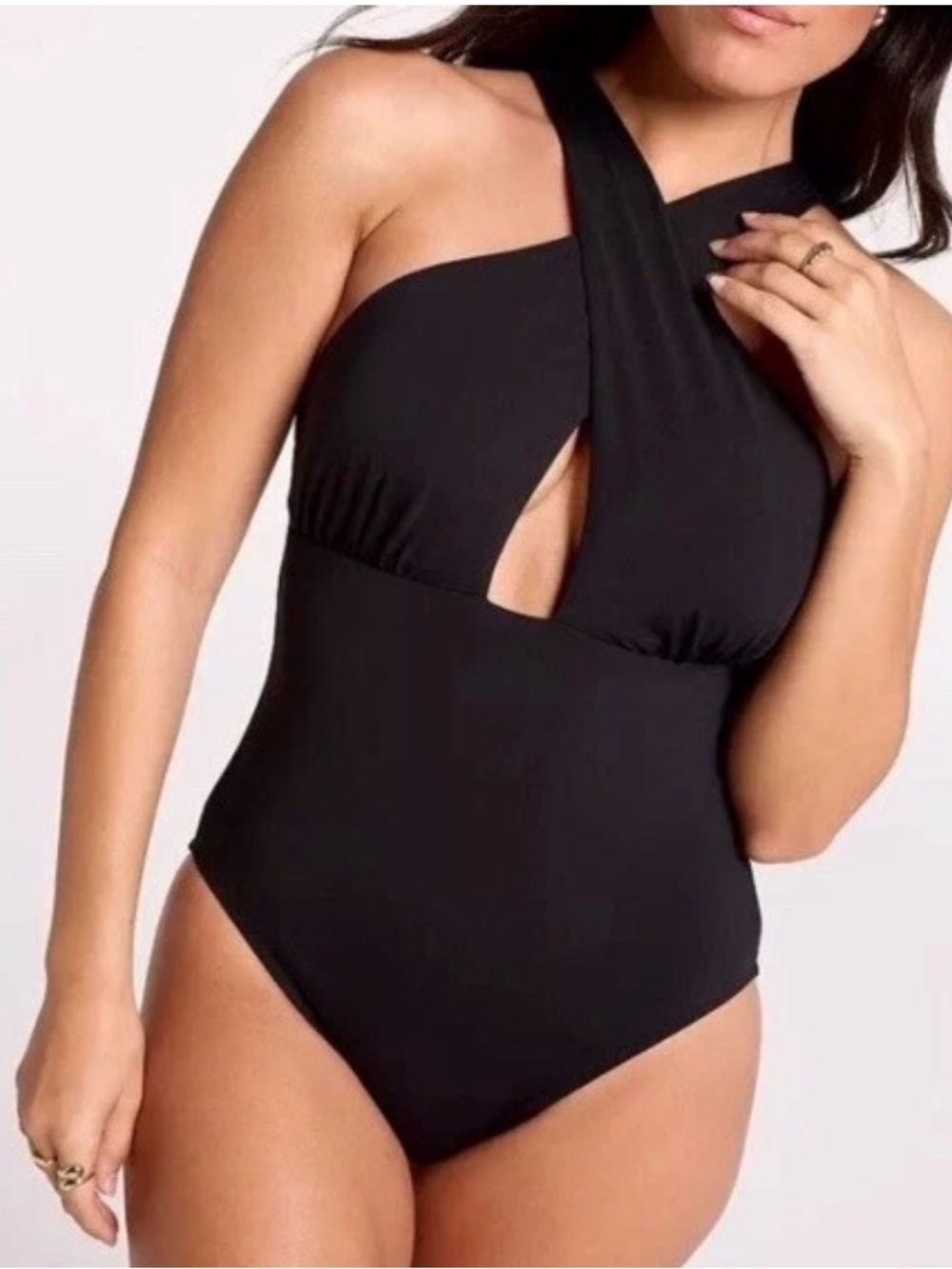 Calia Cutout Halter One Piece Pure Black Swimsuit Size 12